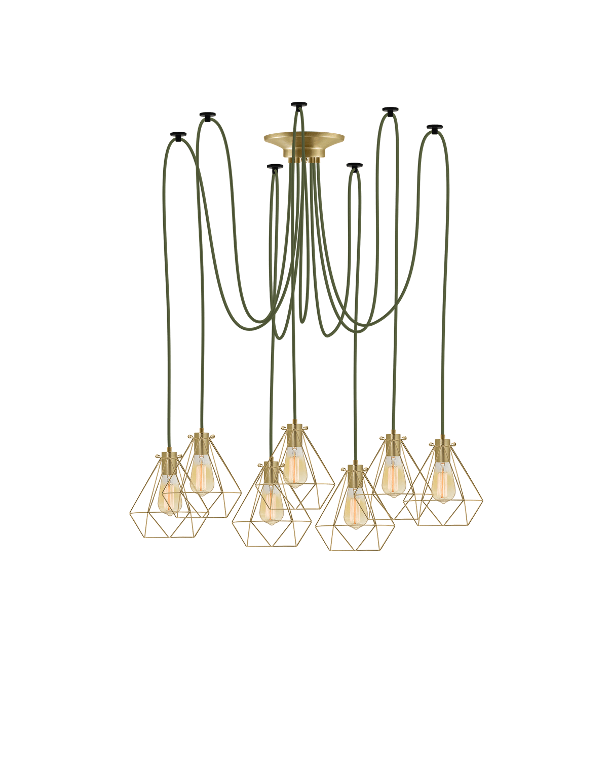 Swag Chandelier: Olive with Brass Diamond Cages Hangout Lighting 7 Swag