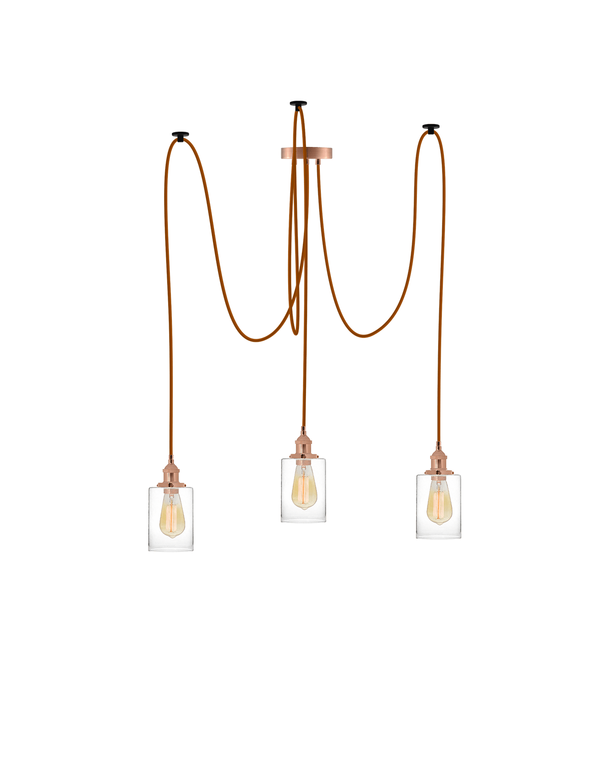 Swag Chandelier: Rust with Glass Cylinder Shades Hangout Lighting 3 Swag
