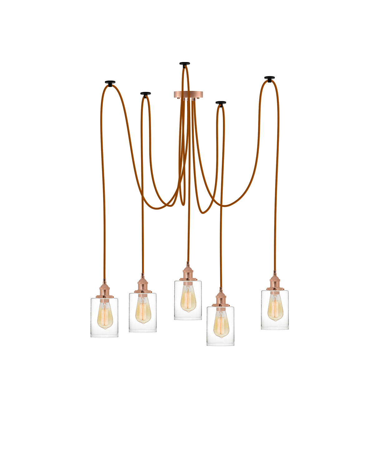 Swag Chandelier: Rust with Glass Cylinder Shades Hangout Lighting 5 Swag