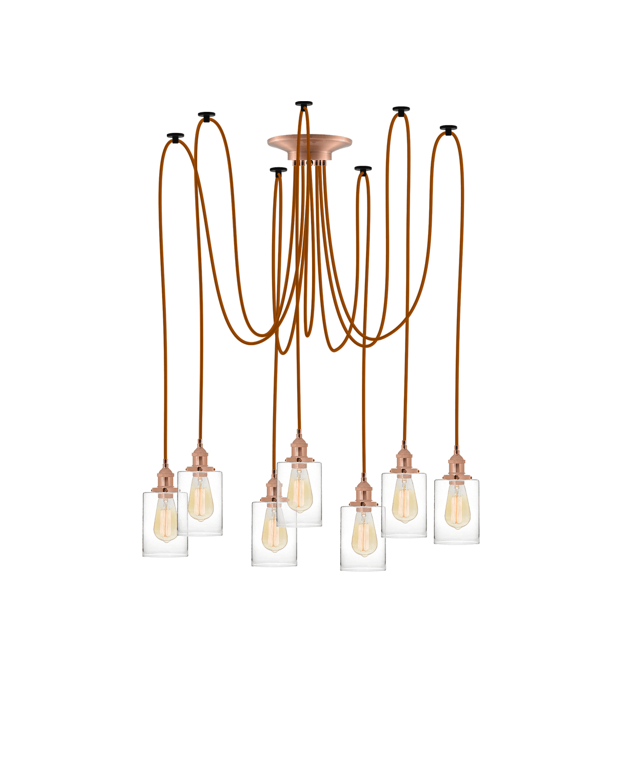 Swag Chandelier: Rust with Glass Cylinder Shades Hangout Lighting 7 Swag