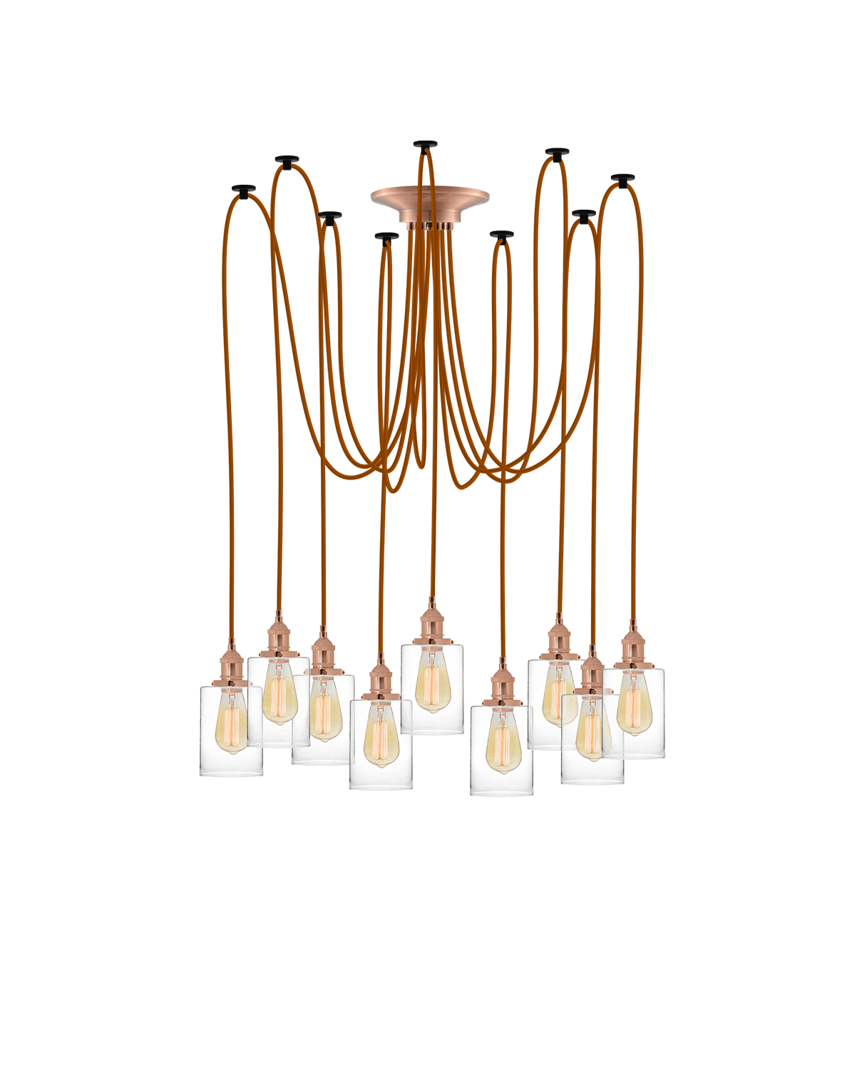 Swag Chandelier: Rust with Glass Cylinder Shades Hangout Lighting 9 Swag