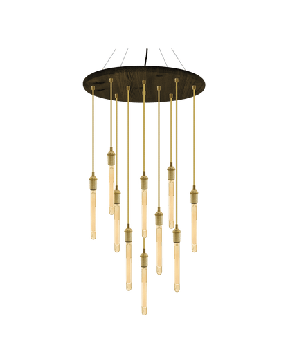 24" Round Wood Chandelier: Gold and Brass