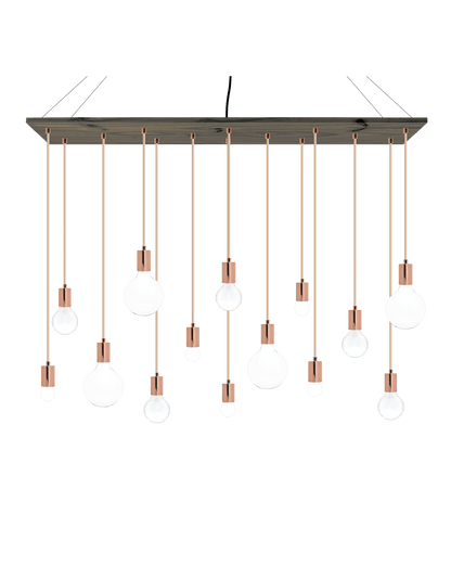 Large Wood Chandelier with Copper Pendant Lights
