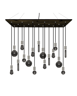 Large Wood Chandelier with Smoke Bulb Mix