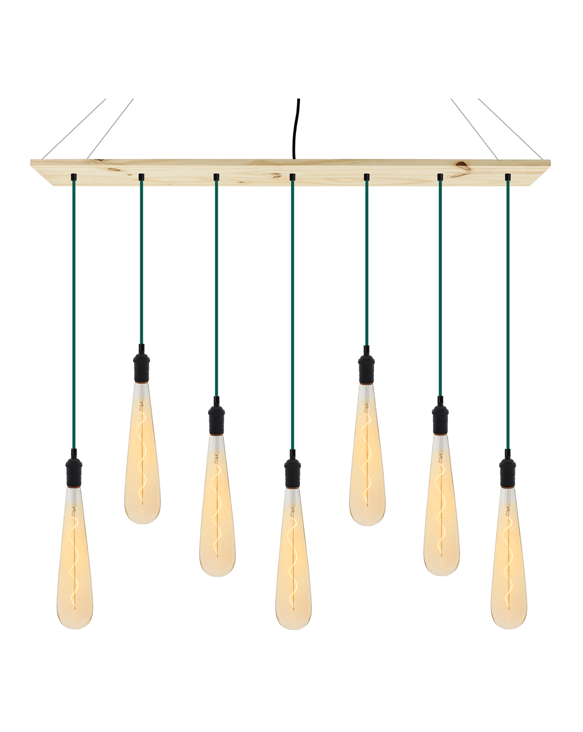 47" x 9" Wood Chandelier: Teal with Amber Teardrops