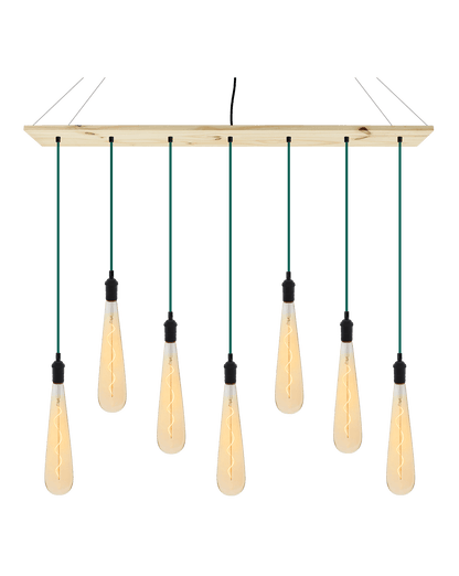 47" x 9" Wood Chandelier: Teal with Amber Teardrops