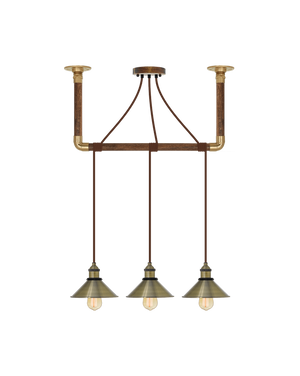 Wrap Chandelier: Brown and Antique Brass Shades Hangout Lighting 3 Pendants