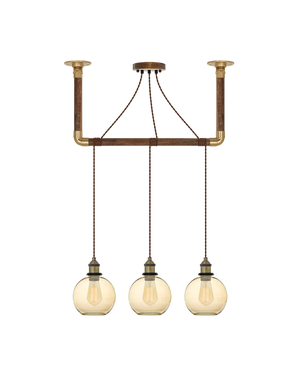 Wrap Chandelier: Brown, Brass and Amber Glass Shade Hangout Lighting 3 Pendants