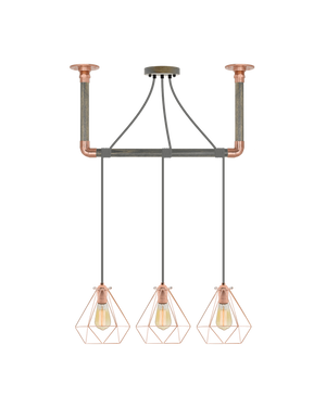 Wrap Chandelier: Grey, Copper and Copper Geometric Shade Hangout Lighting 3 Pendants