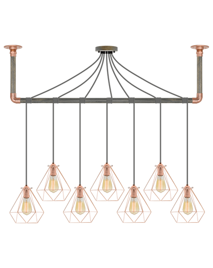 Wrap Chandelier: Grey, Copper and Copper Geometric Shade Hangout Lighting 7 Pendants