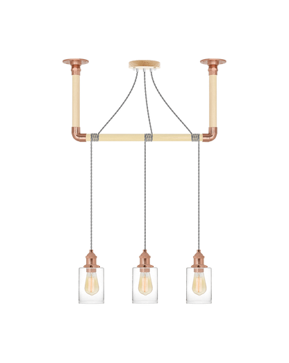 Wrap Chandelier: Grey, Copper and Glass Shade Hangout Lighting 3 Pendants