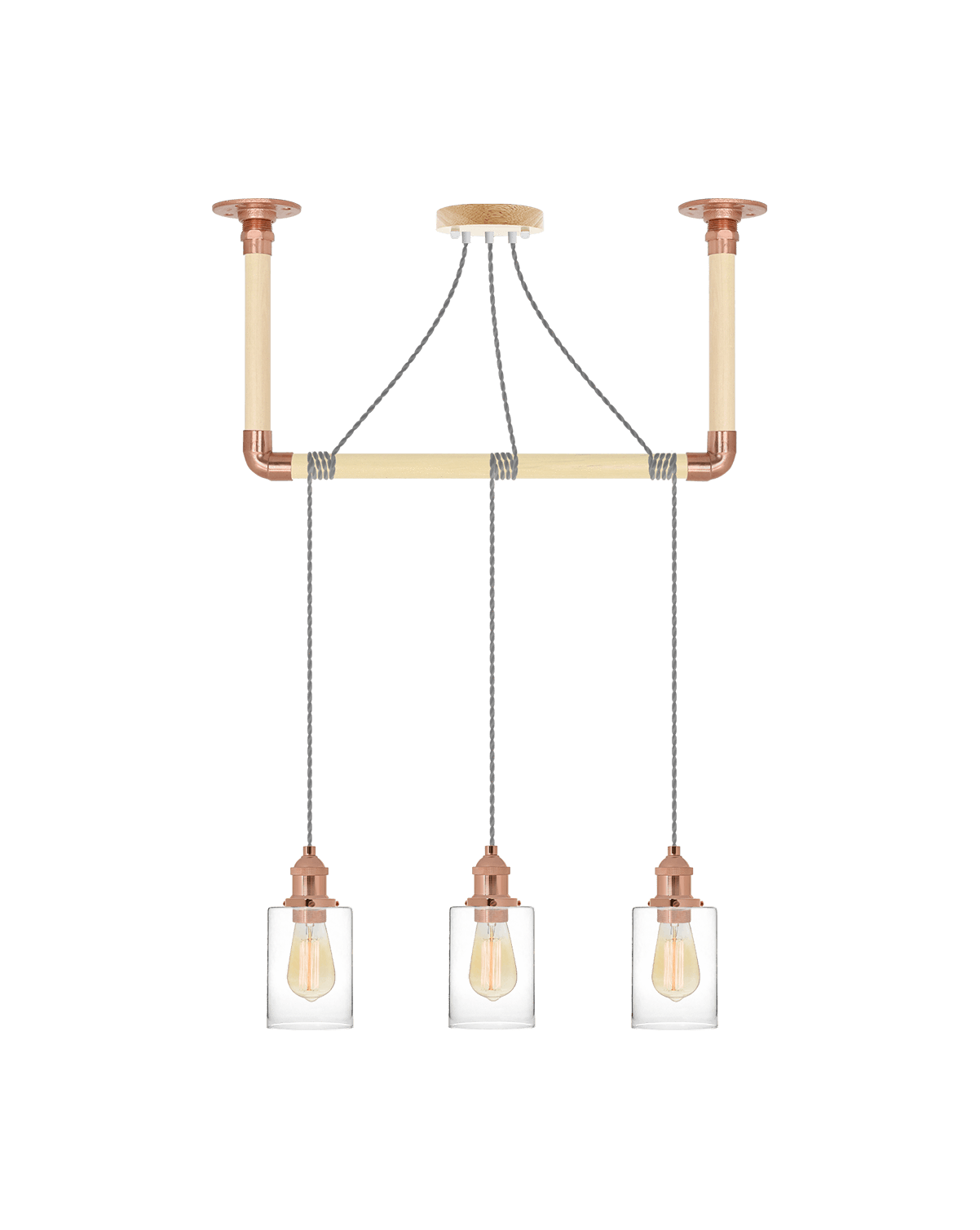 Wrap Chandelier: Grey, Copper and Glass Shade Hangout Lighting 3 Pendants