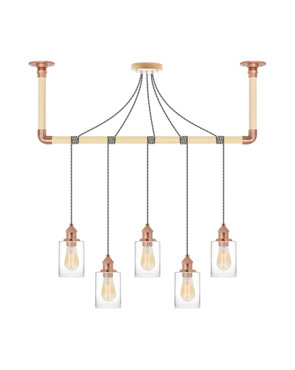 Wrap Chandelier: Grey, Copper and Glass Shade Hangout Lighting 5 Pendants