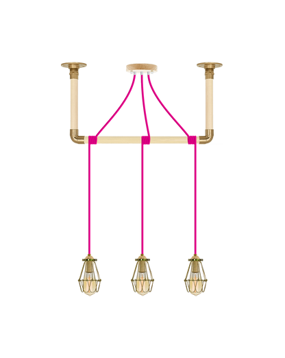 Wrap Chandelier: Pink and Brass Cage Hangout Lighting 3 Pendants