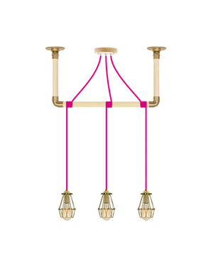 Wrap Chandelier: Pink and Brass Cage Hangout Lighting 3 Pendants