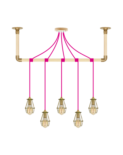 Wrap Chandelier: Pink and Brass Cage Hangout Lighting 5 Pendants