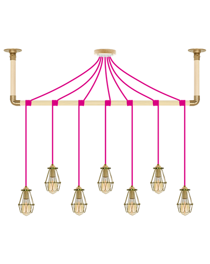 Wrap Chandelier: Pink and Brass Cage Hangout Lighting 7 Pendants